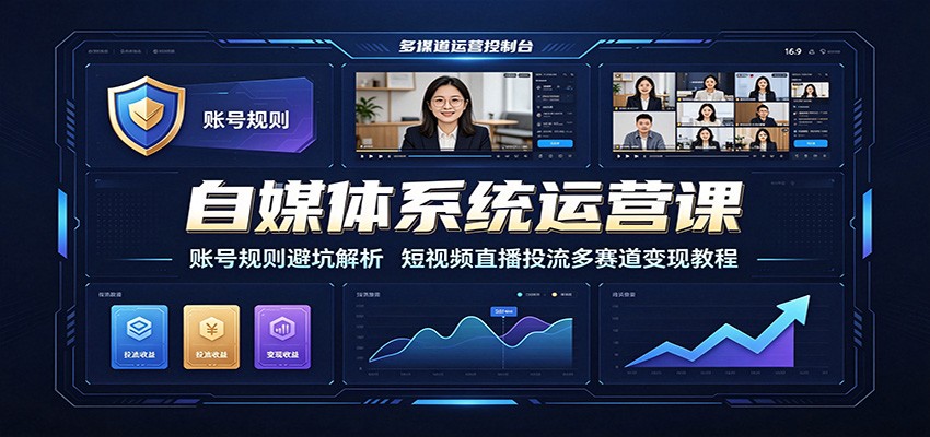 自媒体系统运营课:账号规则避坑解析,短视频直播投流多赛道变现教程-项目汇