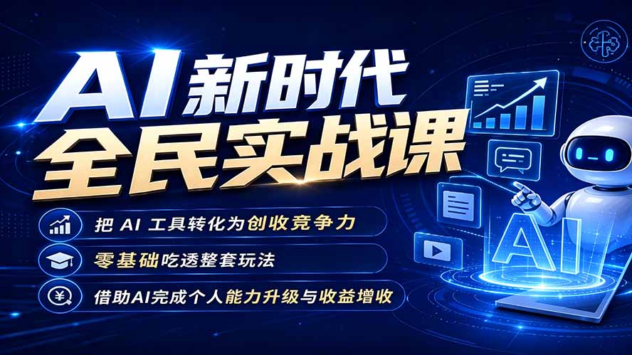 AI新时代全民实战课，把 AI 工具转化为创收竞争力，零基础吃透整套玩法，借助AI完成个人能力升级与收益增收。-项目汇