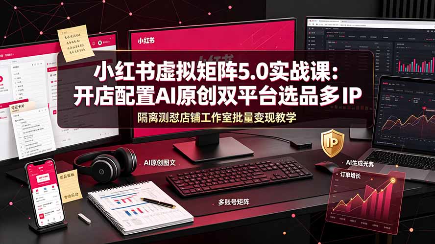 小红书虚拟矩阵5.0实战课：开店配置｜AI原创｜双平台选品｜多IP隔离｜测怼店铺工作室批量变现实操教学-项目汇