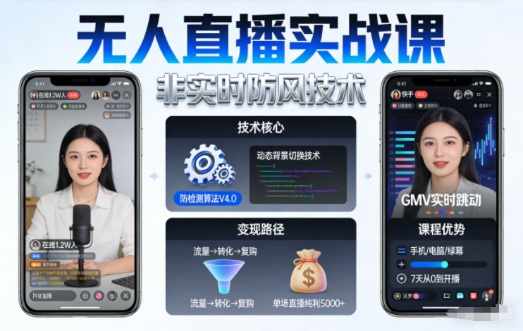 宝子哥无人直播实战课,非实时防风技术,聚焦抖音快手等平台直播带货,轻松开启直播变现之路(更新2026年07月24日)-项目汇
