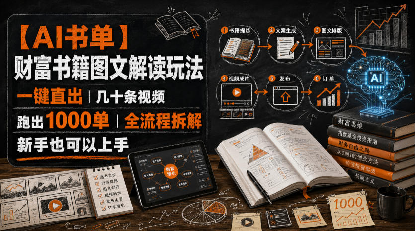 【AI书单】财富书籍图文解读玩法,一键直出,几十条视频,跑出1000单,全流程拆解,新手也可以上手-项目汇