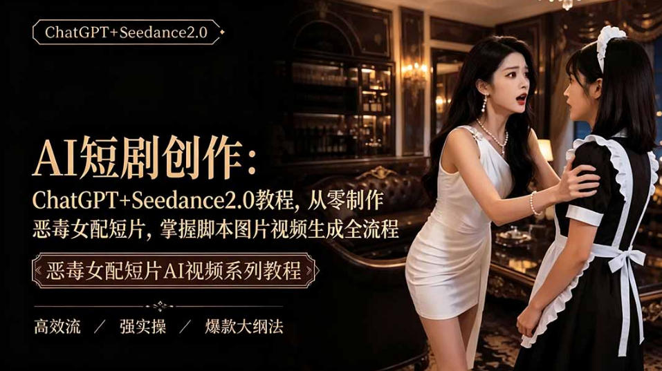 AI短剧从零创作实战课｜ChatGPT脚本撰写+Seedance2.0视频生成，恶毒女配短剧全流程教程-项目汇