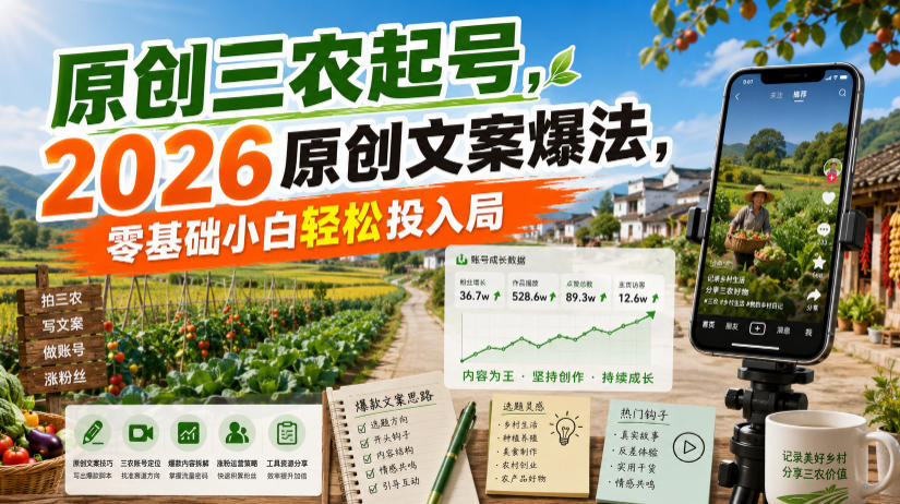 原创三农起号，2026原创文案爆法，零基础小白轻松投入局-项目汇