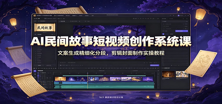 AI民间故事短视频创作系统课:文案生成精细化分段,剪辑封面制作实操教程-项目汇