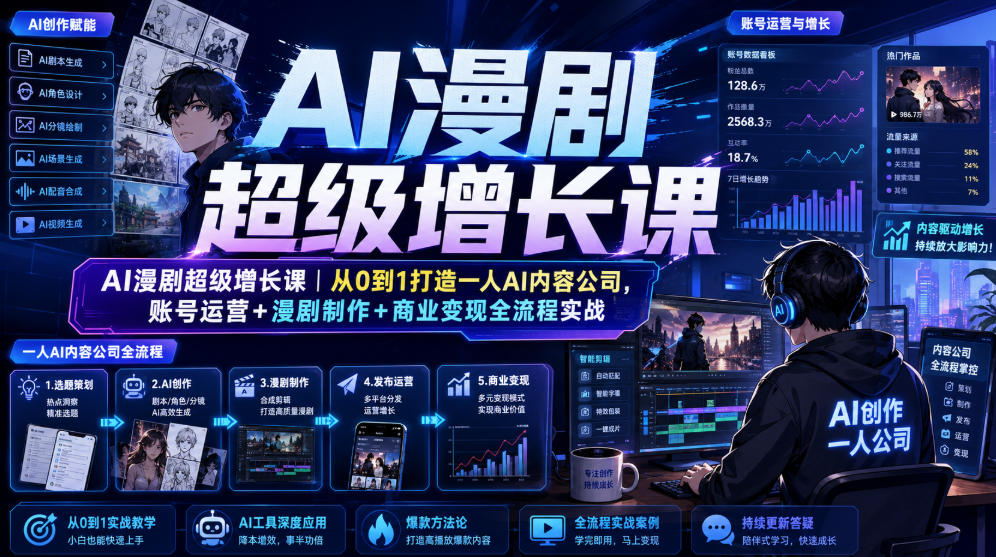 AI漫剧超级增长课｜从0到1打造一人AI内容公司，账号运营+漫剧制作+商业变现全流程实战-项目汇