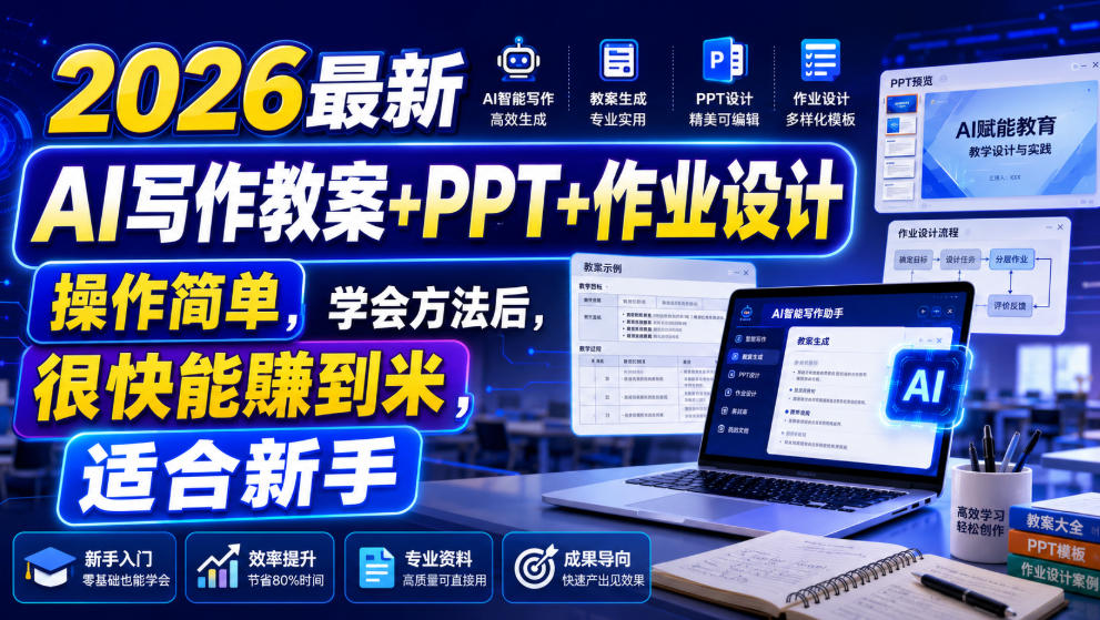 2026最新AI写作教案+PPT+作业设计，操作简单，学会方法后，很快能賺到米，适合新手-项目汇