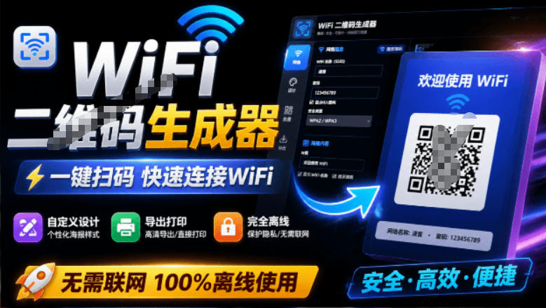 完全离线使用！WiFi二维码生成器，一键扫码快速连接WiFi，支持自定义风格导出WiFi二维码生成器-项目汇
