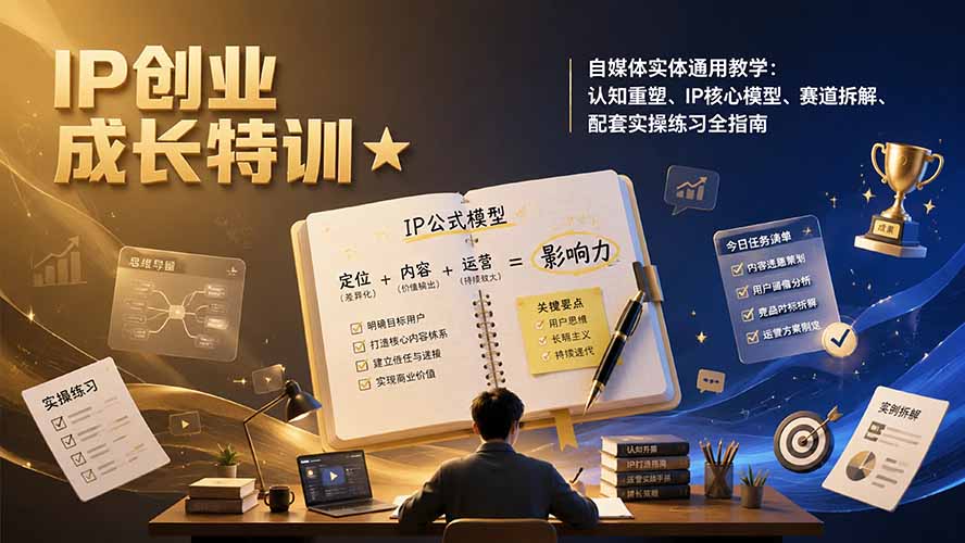 IP创业成长特训★自媒体实体通用教学:认知重塑、IP核心模型、赛道拆解、配套实操练习全指南-项目汇