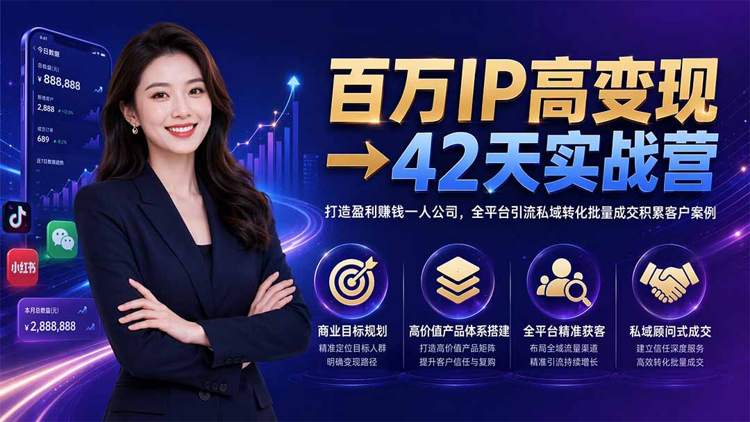 百万IP高变现→42天实战营｜打造盈利赚钱一人公司，全平台引流私域转化批量成交积累客户案例-项目汇