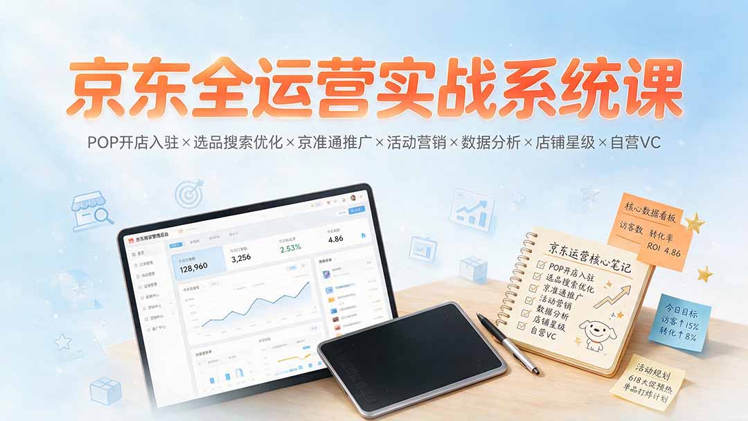 京东全运营实战系统课：POP开店入驻×选品搜索优化×京准通推广×活动营销×数据分析×店铺星级×自营VC-项目汇