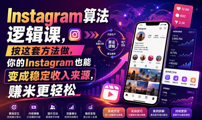 Instagram算法逻辑课，按这套方法做，你的Instagram也能变成稳定收入来源，賺米更轻松【原创双语字幕】-项目汇