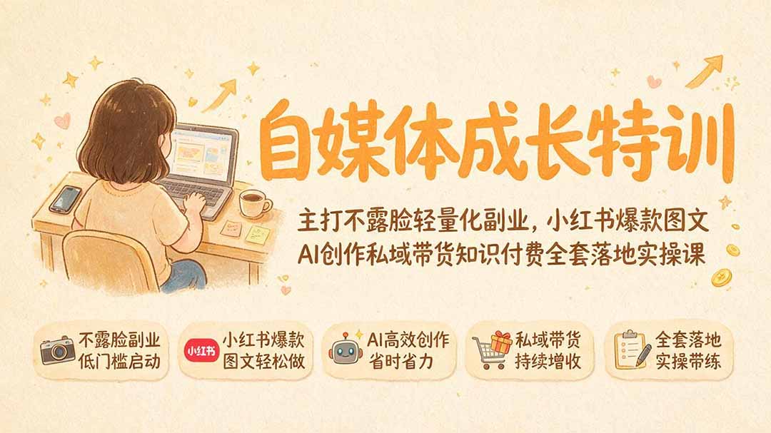 自媒体成长特训｜主打不露脸轻量化副业，小红书爆款图文AI创作私域带货知识付费全套落地实操课-项目汇