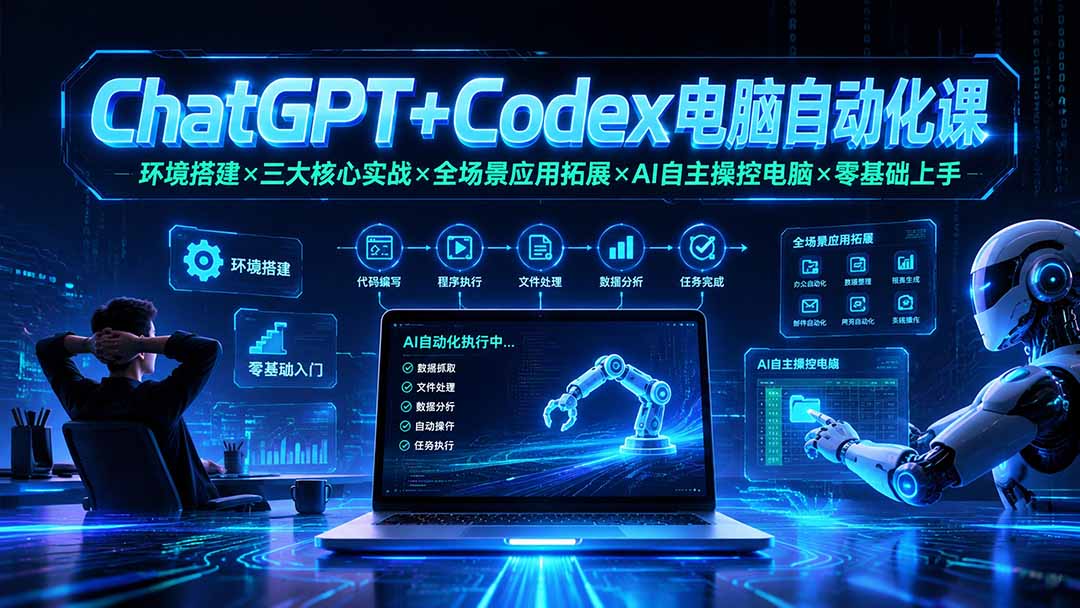 ChatGPT+Codex电脑自动化课:环境搭建×三大核心实战×全场景应用拓展×AI自主操控电脑×零基础上手-项目汇