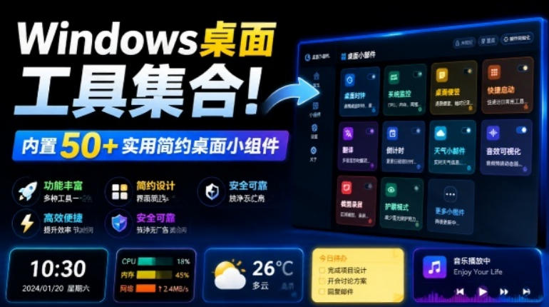 Windows桌面工具集合！内置50+实用简约桌面小组件，含截图、录屏、翻译、天气等，多秘工具箱-项目汇