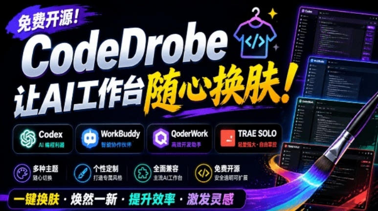 免费开源的CodeDrobe，让AI工作台随心换肤，支持Codex、WorkBuddy等，免费且本地运行！-项目汇