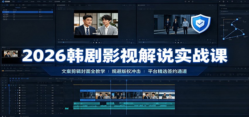 2026韩剧影视解说实战课:文案剪辑封面全教学,规避版权冲击平台精选签约通道-项目汇