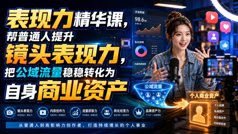 表现力精华课,帮普通人提升镜头表现力,把公域流量稳稳转化为自身商业资产-项目汇