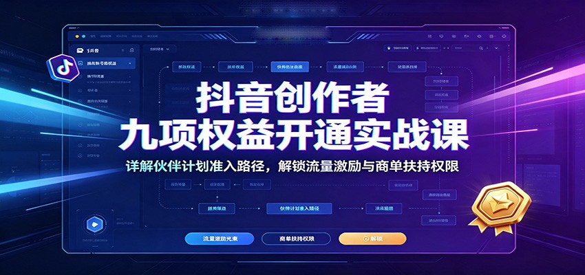 抖音创作者九项权益开通实战课:详解伙伴计划准入路径,解锁流量激励与商单扶持权限-项目汇
