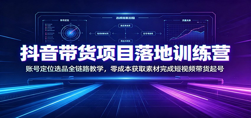 抖音带货项目落地训练营:账号定位选品全链路教学,零成本获取素材完成短视频带货起号-项目汇