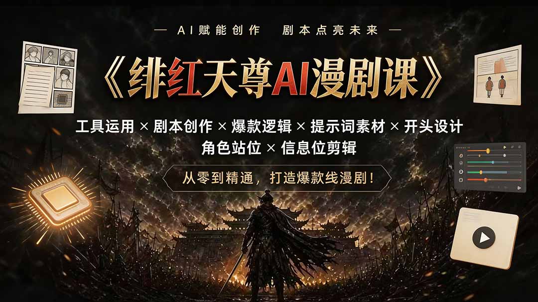绯红天尊AI漫剧课|工具运用×剧本创作×爆款逻辑×提示词素材×开头设计×角色站位×信息位剪辑-项目汇