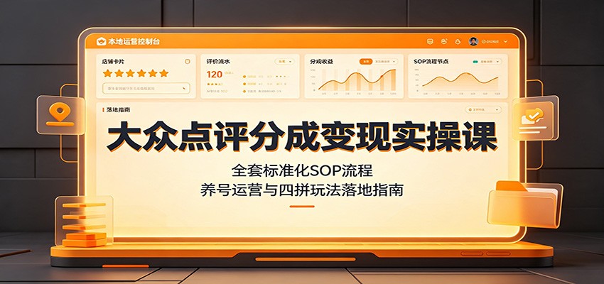 大众点评分成变现实操课:全套标准化SOP流程,养号运营与四拼玩法落地指南-项目汇