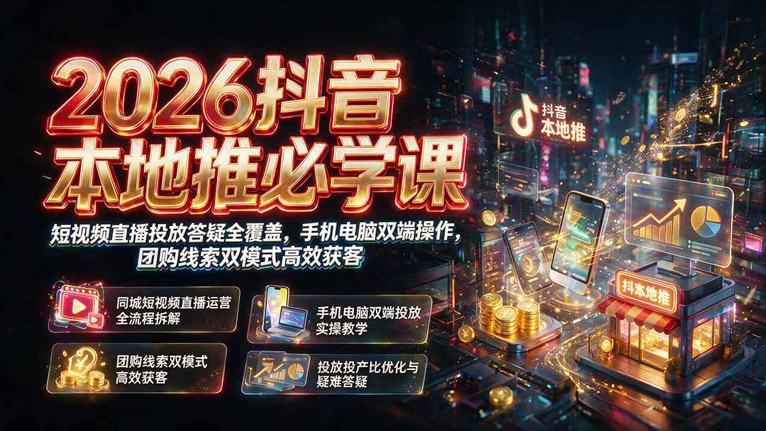 2026抖音本地推必学课|短视频直播投放答疑全覆盖,手机电脑双端操作,团购线索双模式高效获客-项目汇