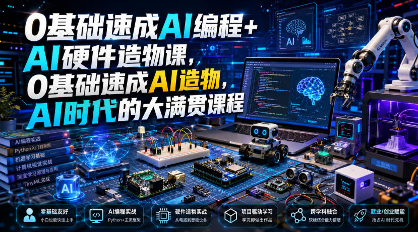 0基础速成AI编程+AI硬件造物课,0基础速成AI造物,AI时代的大满贯课程-项目汇