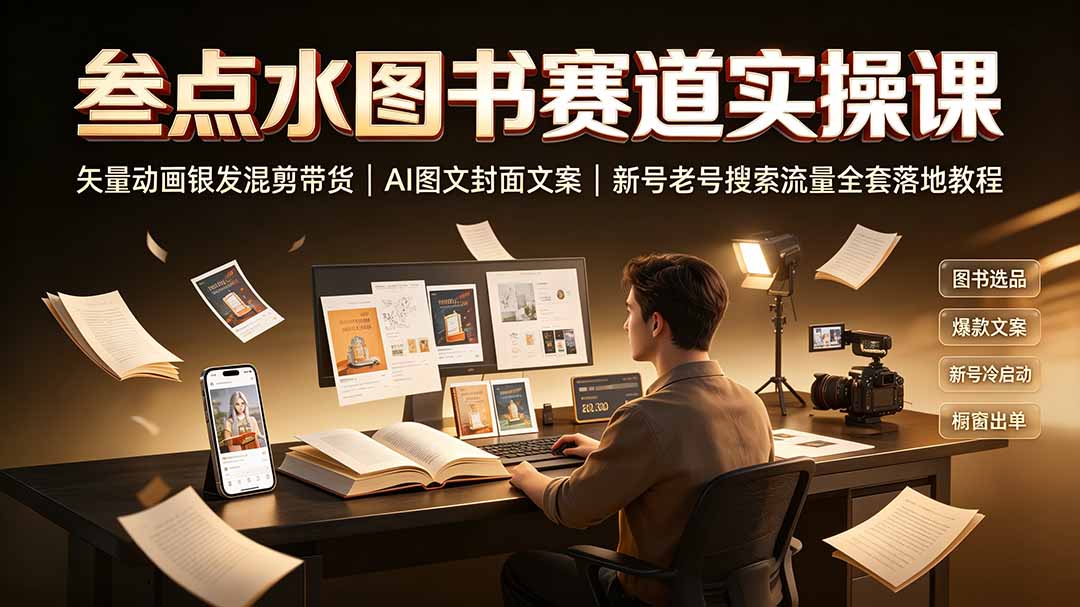 叁点水图书赛道实操课|矢量动画银发混剪带货,AI图文封面文案,新号老号搜索流量全套落地教程-项目汇