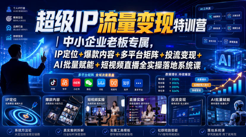 超级IP流量变现特训营|中小企业老板专属,IP定位+爆款内容+多平台矩阵+投流变现+AI批量赋能+短视频直播全实操落地系统课-项目汇