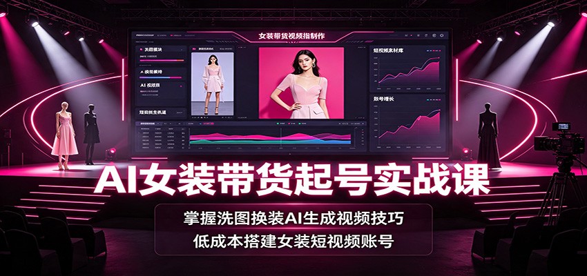 AI女装带货起号实战课：掌握洗图换装AI生成视频技巧，低成本搭建女装短视频账号-项目汇