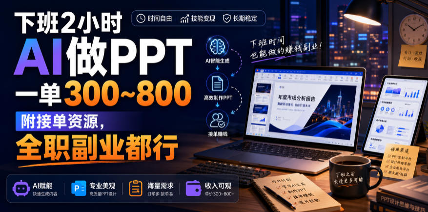 下班2小时AI做PPT，一单300~800，附接单资源，全职副业都行【揭秘】-项目汇