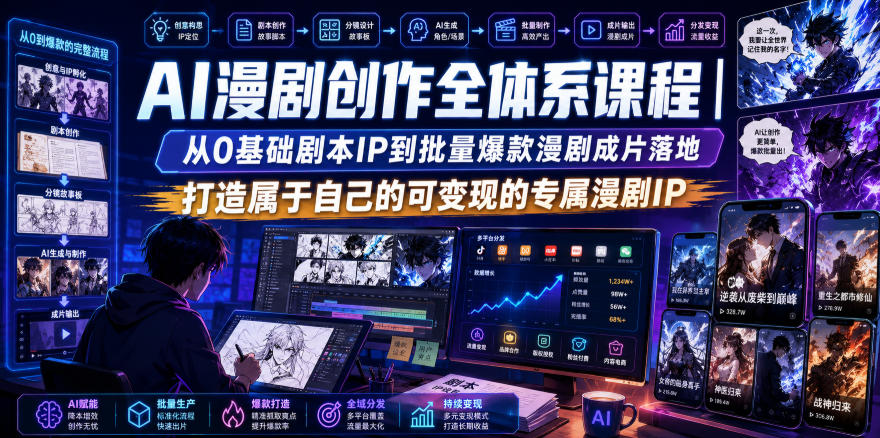 AI漫剧创作全体系课程|从0基础剧本IP到批量爆款漫剧成片落地,打造属于自己的可变现的专属漫剧IP-项目汇