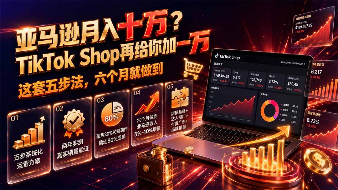 亚马逊月入十万?TikTok Shop再给你加一万——这套五步法,六个月就做到【原创双语字幕】-项目汇