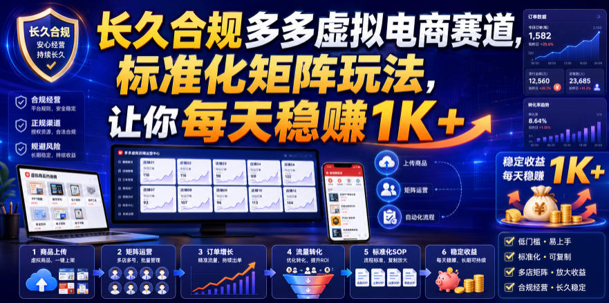 长久合规多多虚拟电商赛道,标准化矩阵玩法,让你每天稳賺1K+【揭秘】-项目汇