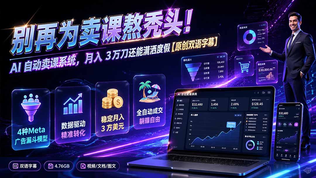别再为卖课熬秃头!AI 自动卖课系统,月入 3 万刀还能潇洒度假【原创双语字幕】-项目汇