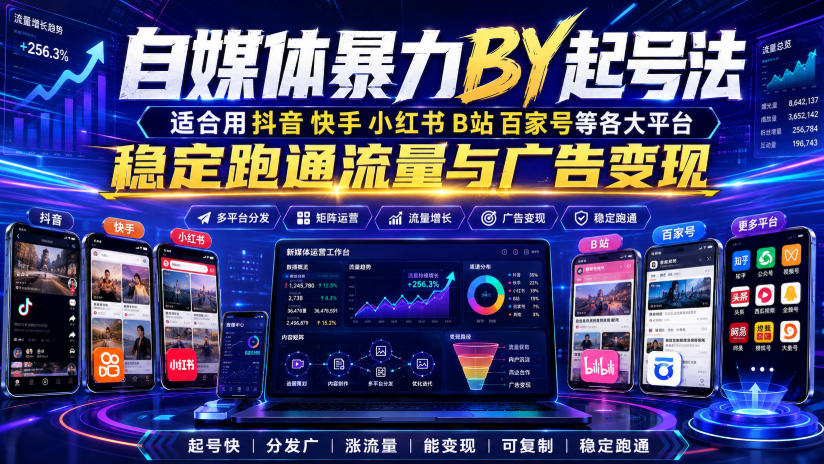 自媒体暴力搬运起号法，适合用抖音快手小红书B站百家号等各大平台，稳定跑通流量与广告变现-项目汇