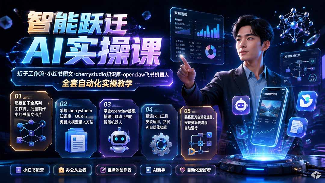 智能跃迁 AI实操课｜扣子工作流小红书图文搭建，cherrystudio知识库openclaw飞书机器人全套自动化实操教学-项目汇