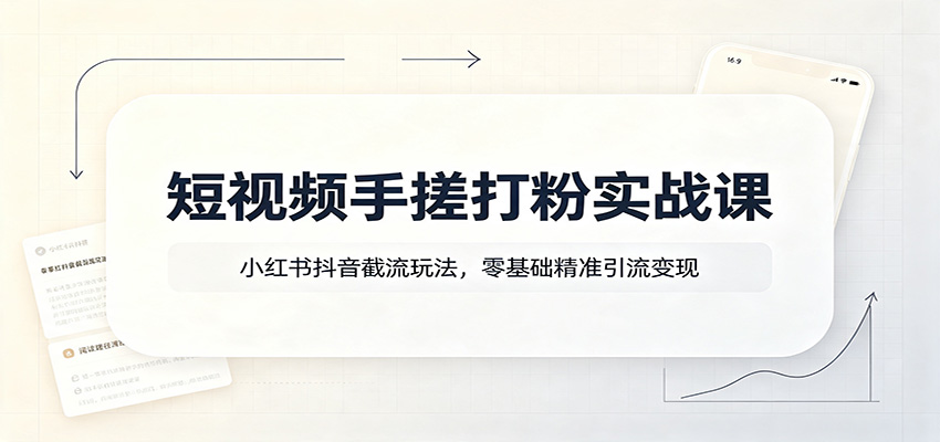 短视频手搓打粉实战课:小红书抖音截流玩法,零基础精准引流变现-项目汇