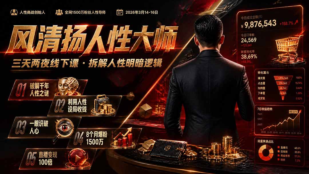 风清扬人性大师-三天两夜3月14-16线下课2026年|拆解人性明暗逻辑,识人避坑,千万粉涨粉+直播百倍变现实战教学-项目汇
