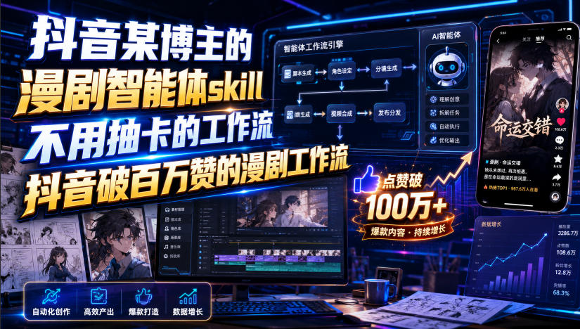 抖音某博主的漫剧智能体skill,不用抽卡的工作流,抖音破百万赞的漫剧工作流-项目汇