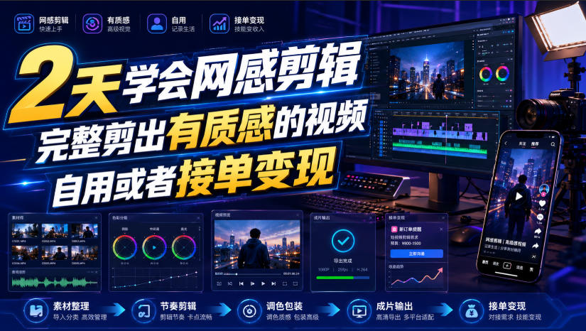 2天学会网感剪辑,完整剪出有质感的视频,自用或者接单变现-项目汇