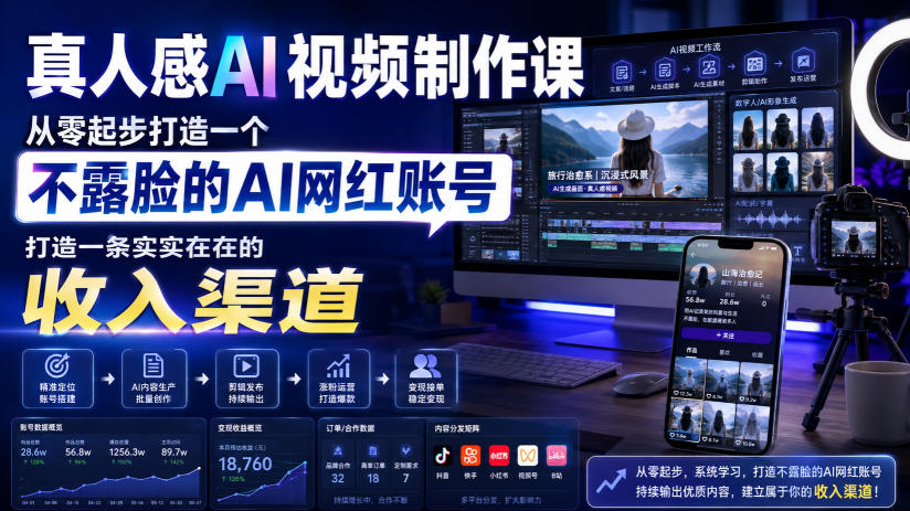 真人感AI视频制作课，从零起步打造一个不露脸的AI网红账号，打造一条实实在在的收入渠道【原创双语字幕】-项目汇