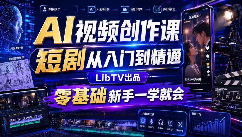 AI视频创作课,短剧从入门到精通,LibTV出品,零基础新手一学就会-项目汇
