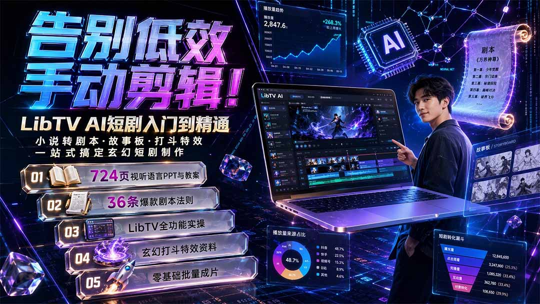 告别低效手动剪辑!LibTV AI短剧入门到精通,小说转剧本方法,故事板打斗特效一站式搞定玄幻短剧制作-项目汇