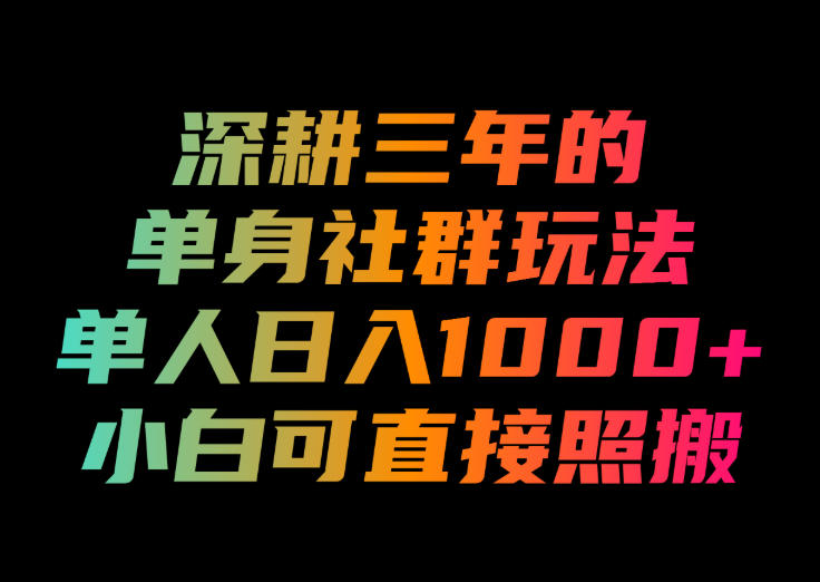 深耕三年的单身社群玩法,单人日入1000+,小白可直接照搬!【揭秘】-项目汇
