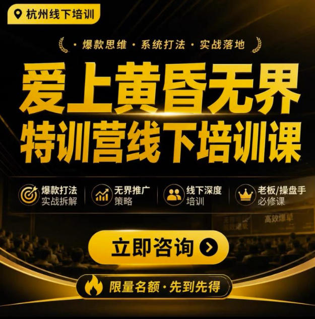爱上黄昏无界特训营AI推广实战7月27-30杭州线下课，AI落地淘宝最完整的课程，学天猫淘宝的老板必看-项目汇