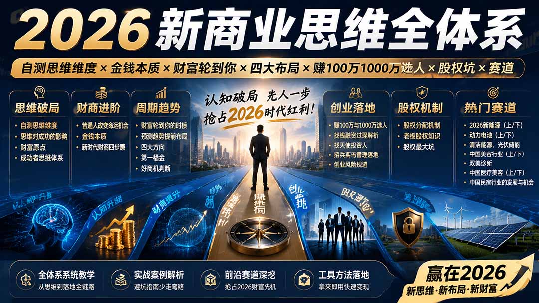 2026新商业思维全体系：自测思维维度×金钱本质×财富轮到你×四大布局×赚100万1000万选人×股权坑×赛道-项目汇