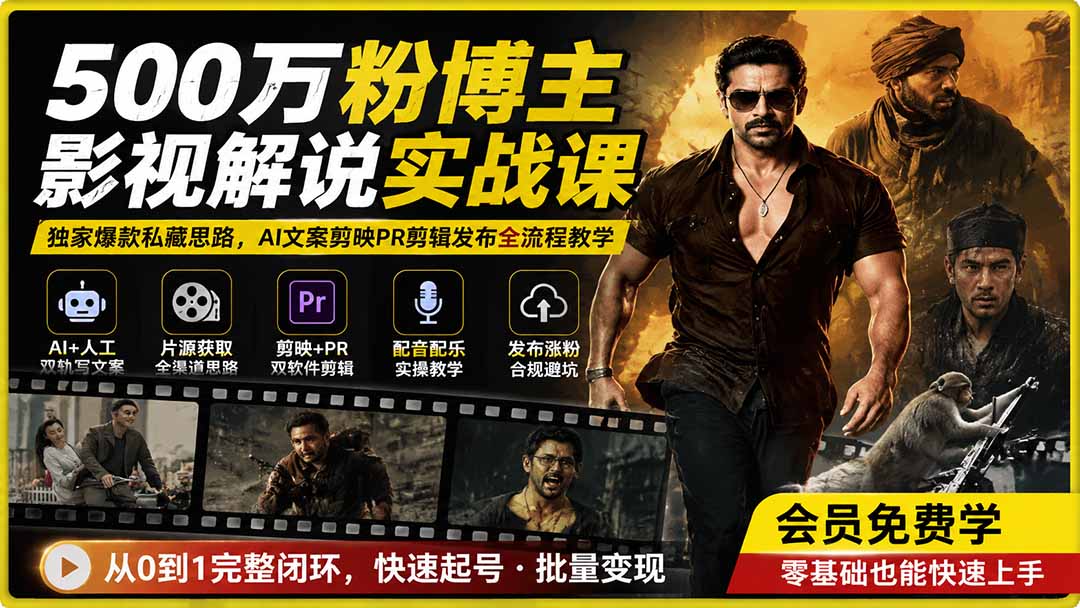 500万粉博主影视解说实战课|独家爆款私藏思路,AI文案剪映PR剪辑发布全流程教学-项目汇