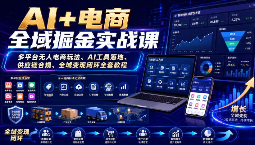 AI+电商全域掘金实战课|多平台无人电商玩法、AI工具落地、供应链合规、全域变现闭环全套教程-项目汇
