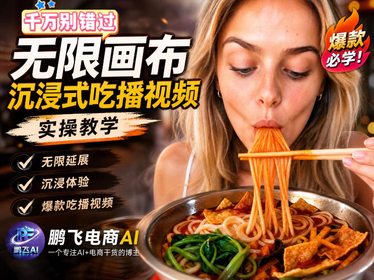 保姆级教程｜用AI无线画布做沉浸式吃播，3步直接出片，无线画布工作流，操作简单好上手-项目汇